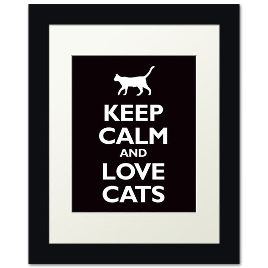 Keep Calm and Love Cats, framed print (black)