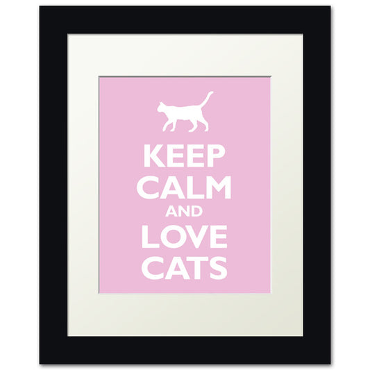 Keep Calm and Love Cats, framed print (light pink)