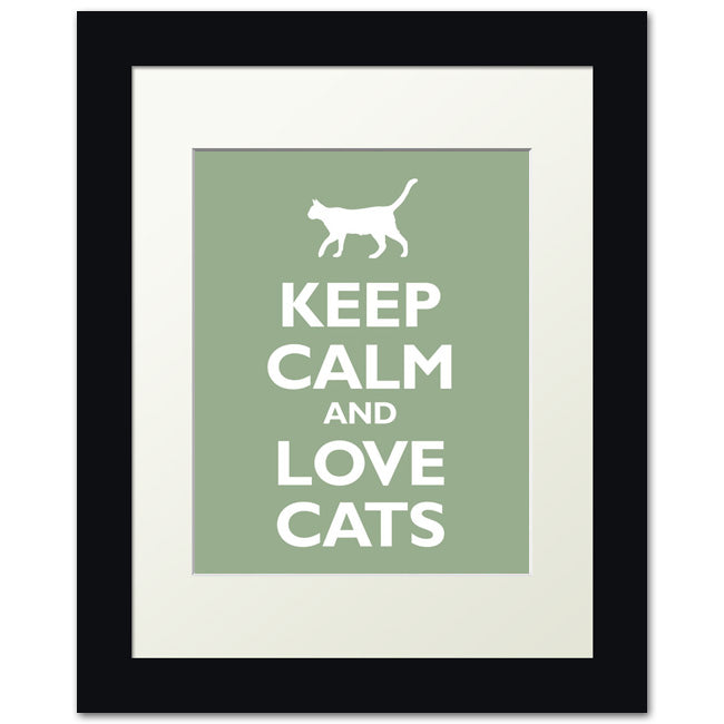 Keep Calm and Love Cats, framed print (pale green)