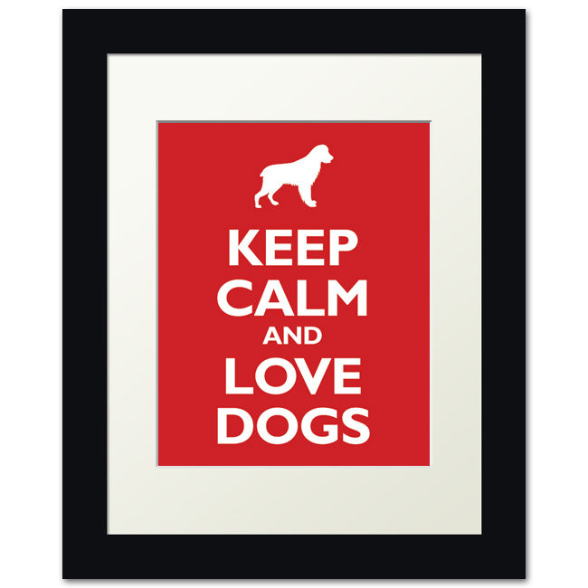 Keep Calm and Love Dogs, framed print (classic red)