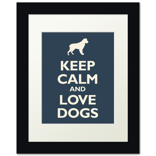 Keep Calm and Love Dogs, framed print (navy)