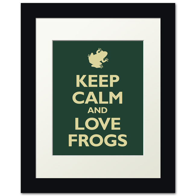 Keep Calm and Love Frogs, framed print (forest green)