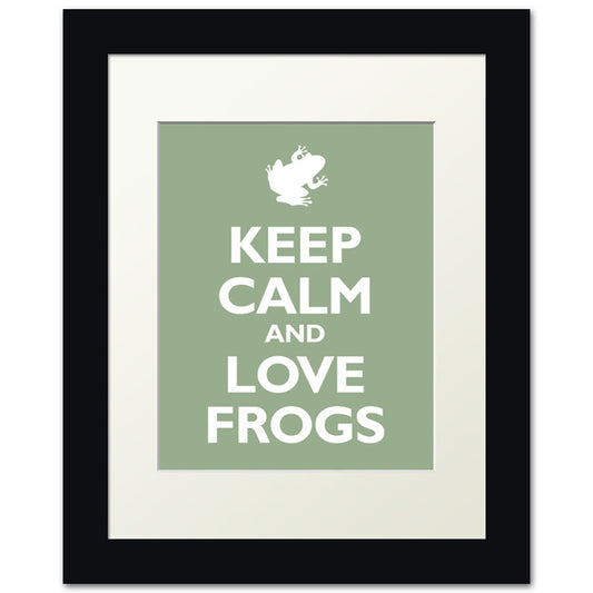 Keep Calm and Love Frogs, framed print (pale green)