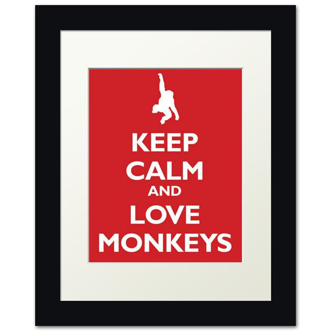 Keep Calm and Love Monkeys, framed print (classic red)