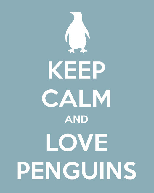 Keep Calm and Love Penguins, premium art print (light blue)