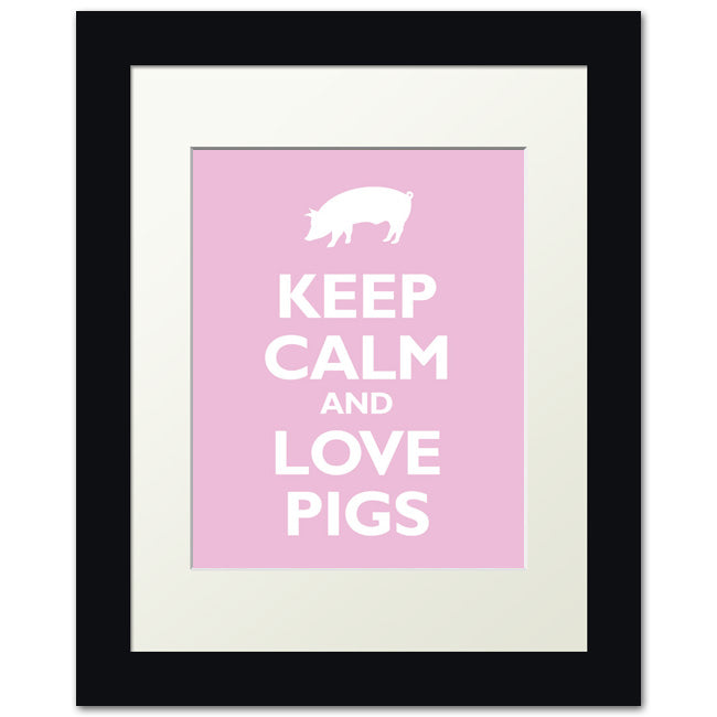Keep Calm and Love Pigs, framed print (light pink)