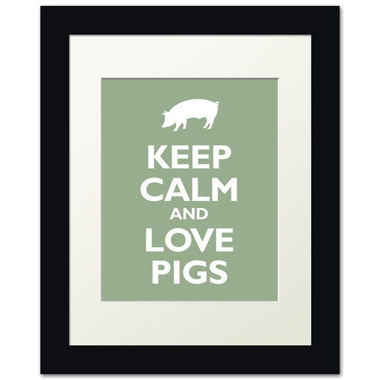 Keep Calm and Love Pigs, framed print (pale green)