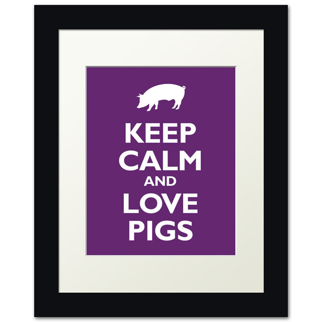 Keep Calm and Love Pigs, framed print (plum)