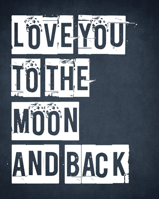 Love You To The Moon, premium art print (distressed navy)