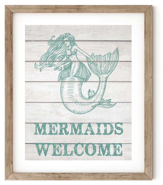 Mermaids Welcome Beach Canvas Decor