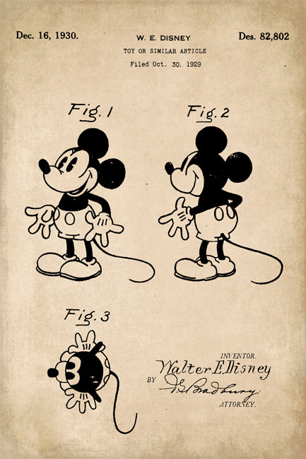 Mickey Mouse Disney Patent Art Print