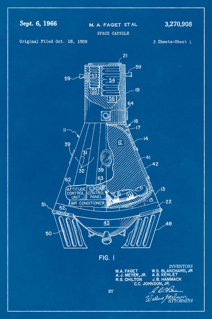 Nasa Mercury Space Capsule Blueprint Art Poster