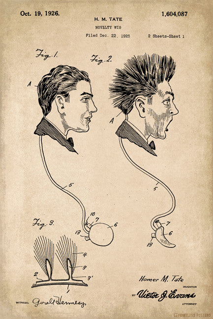 Novelty Wig Vintage Patent Art Poster