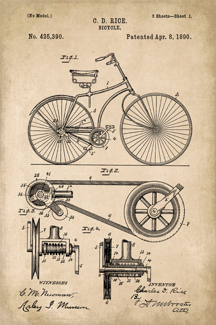 Bicycle Invention Patent Art Poster Print