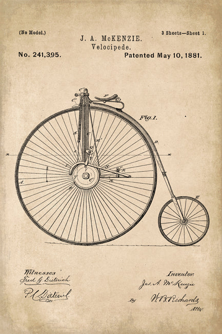 Old Style Bicycle Patent Art Poster Print