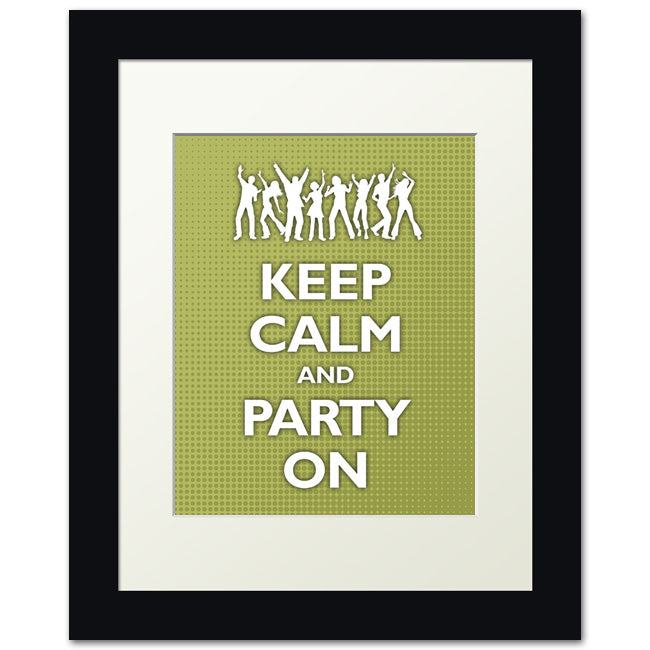 Keep Calm and Party On, framed print (avacado halftone)