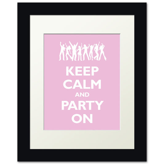 Keep Calm and Party On, framed print (light pink)