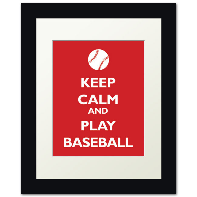 Keep Calm and Play Baseball, framed print (classic red)