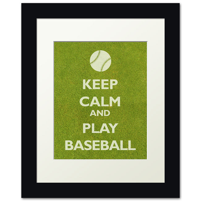 Keep Calm and Play Baseball, framed print (grass texture)