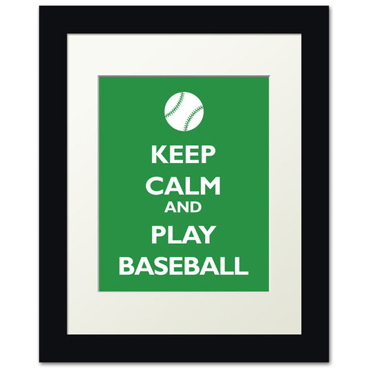 Keep Calm and Play Baseball, framed print (kelly green)