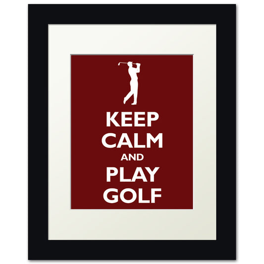 Keep Calm and Play Golf, framed print (dark red)