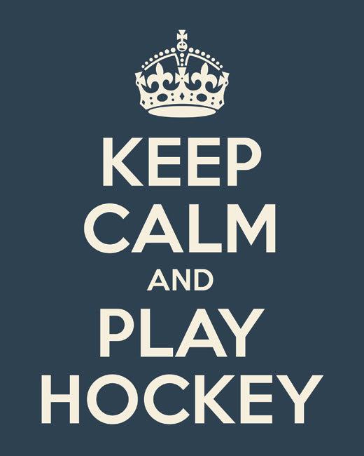 Keep Calm and Play Hockey, premium art print (navy)