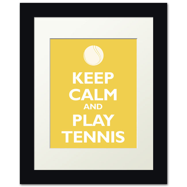 Keep Calm and Play Tennis, framed print (mustard)