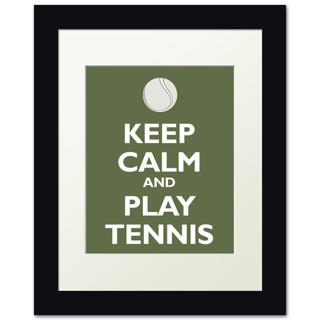 Keep Calm and Play Tennis, framed print (olive)