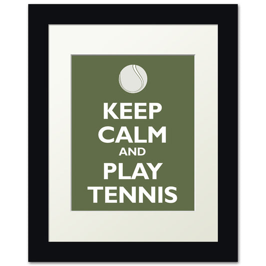 Keep Calm and Play Tennis, framed print (olive)
