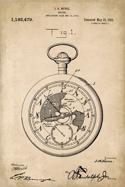 Pocket Watch Patent Art Print