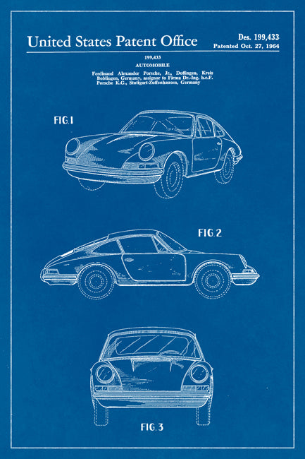 Porsche 911 Carrera Blueprint Art Poster