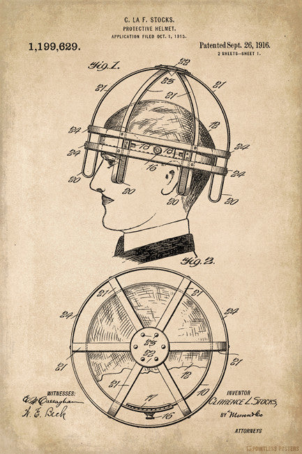 Protective Helmet Vintage Patent Art Poster