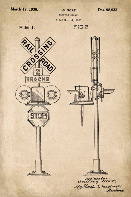 Railroad Crossing Signal Patent Art Print