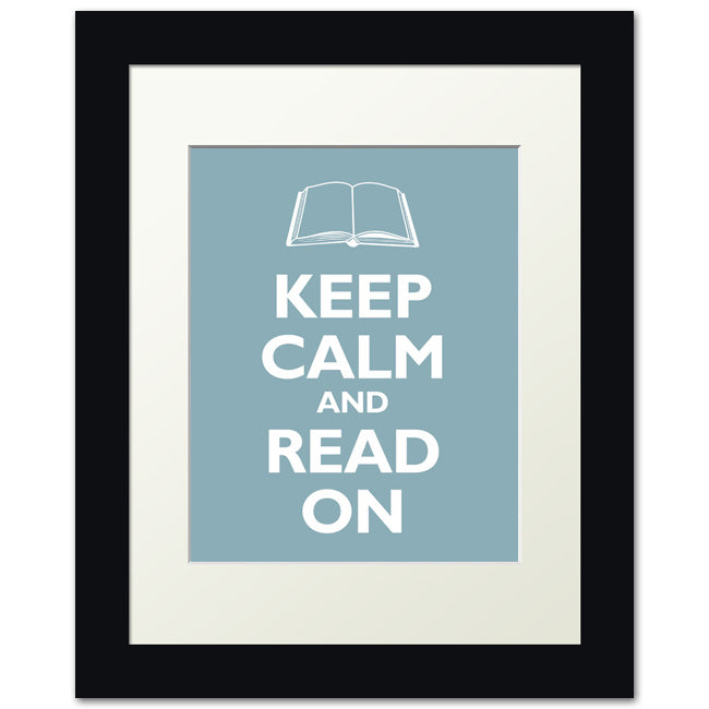 Keep Calm and Read On, framed print (light blue)