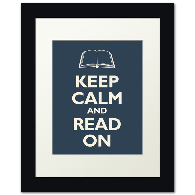 Keep Calm and Read On, framed print (navy)