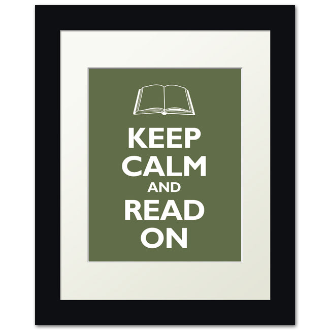 Keep Calm and Read On, framed print (olive)