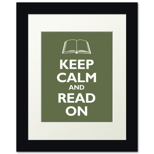 Keep Calm and Read On, framed print (olive)