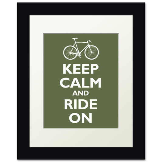 Keep Calm and Ride On, framed print (olive)