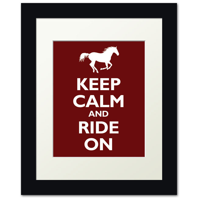Keep Calm and Ride On, framed print (dark red)
