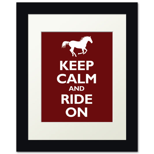 Keep Calm and Ride On, framed print (dark red)