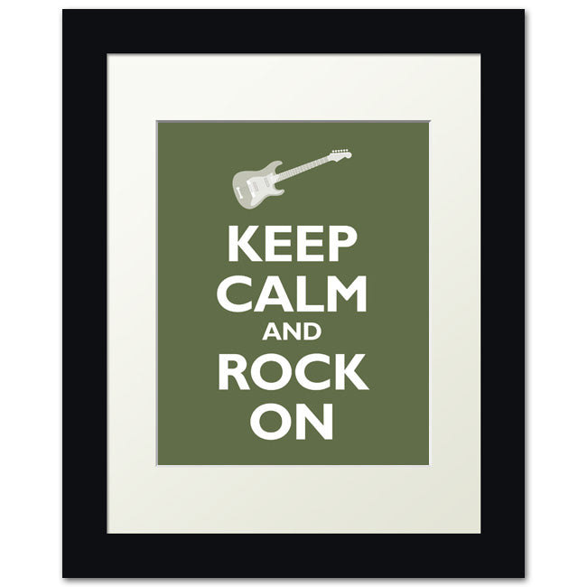 Keep Calm and Rock On, framed print (olive)