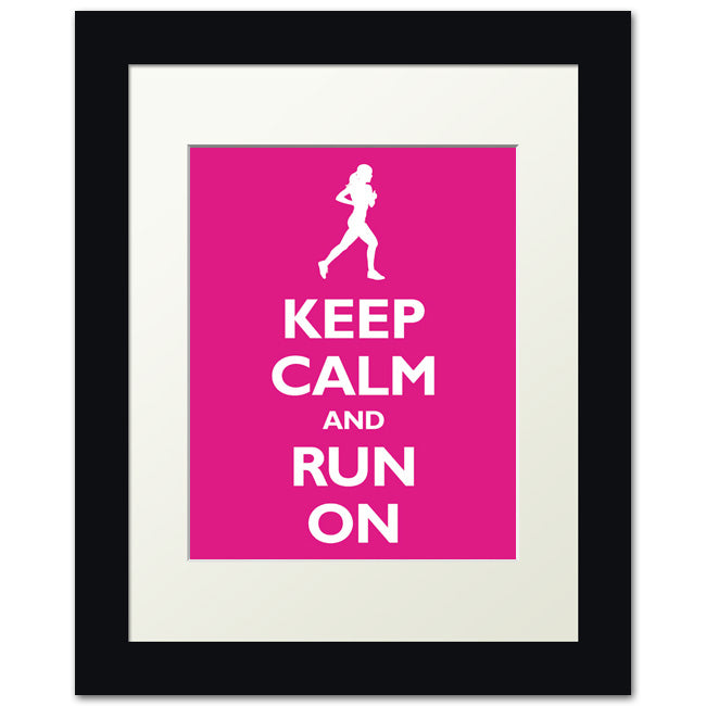Keep Calm and Run On, framed print (hot pink)
