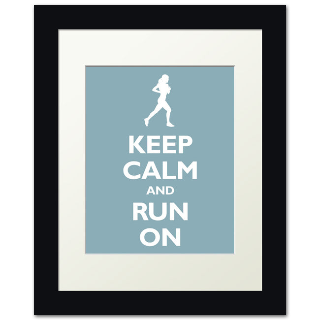 Keep Calm and Run On, framed print (light blue)