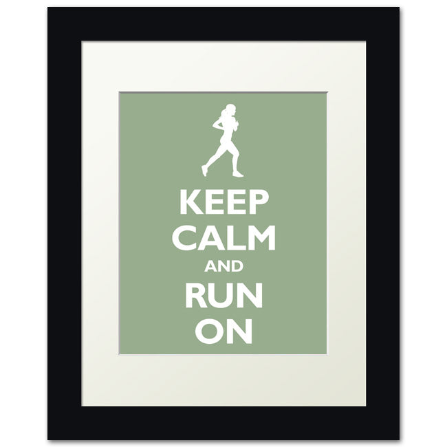 Keep Calm and Run On, framed print (pale green)