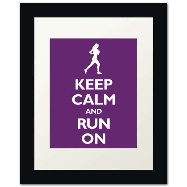 Keep Calm and Run On, framed print (plum)