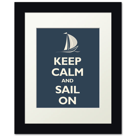 Keep Calm and Sail On, framed print (navy)