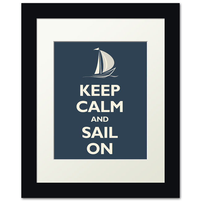 Keep Calm and Sail On, framed print (navy)