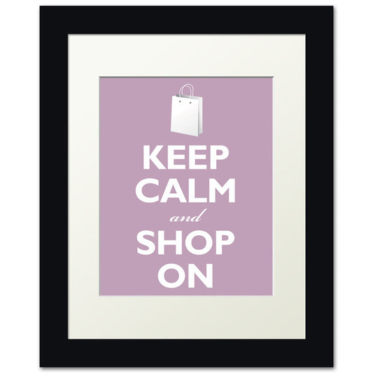 Keep Calm and Shop On, framed print (pale violet)