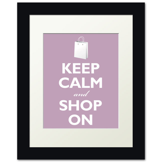 Keep Calm and Shop On, framed print (pale violet)
