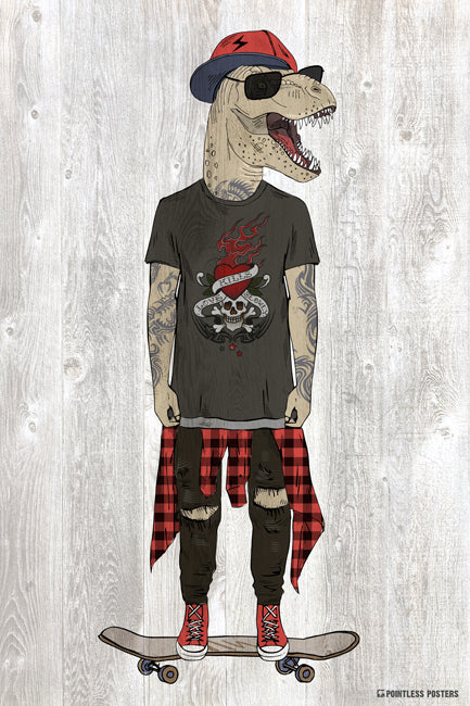 Skateboarding T-Rex Anthropomorphic Dinosaur Poster